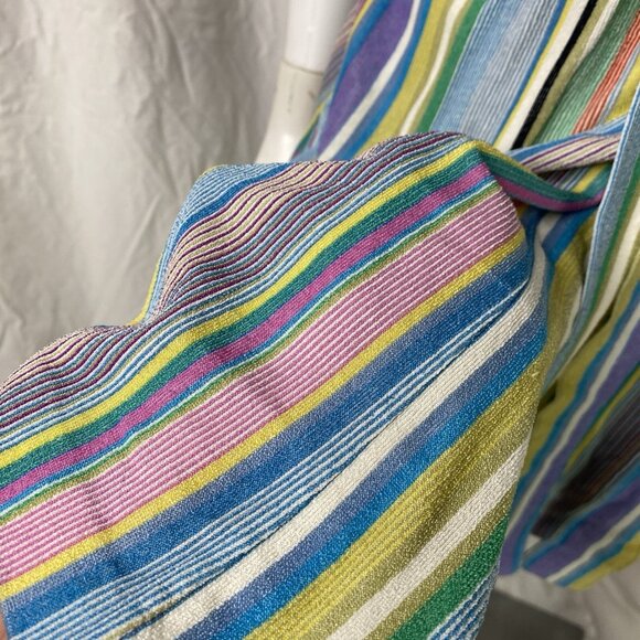 Triacetate Nylon Terry fuzzy textured short Robe striped Cover Up Womens Small - Picture 10 of 16
